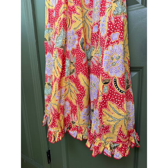 EUC Rhode Resort Eva Smocked Floral Puff Sleeve Maxi Cotton Red Dress Size Small - Picture 5 of 8